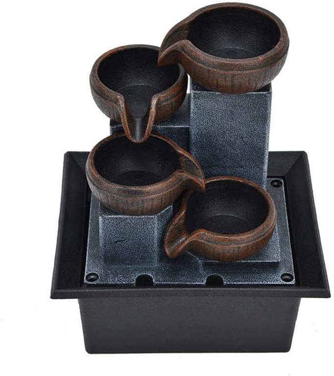 RSLEE Tabletop Water Fountain with LED Yellow Light for Home Office Decor