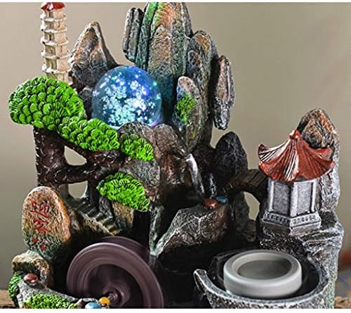FXJ Rockery Landscape Tabletop Water Fountain with LED Light - Indoor Relaxation Fountain for Home Office Bedroom Decor