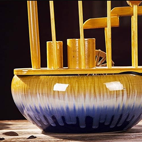 Stacked Bamboo Indoor Fountain with Ceramic Base