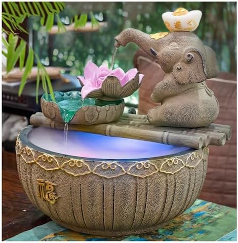 Red Elephant Tabletop Fountain with Stone Texture