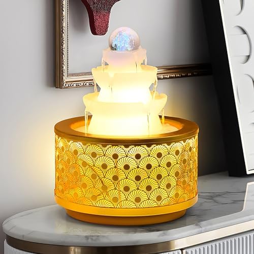 Yellow X-Large Zen Desk Water Fountain with LED Crystal Ball