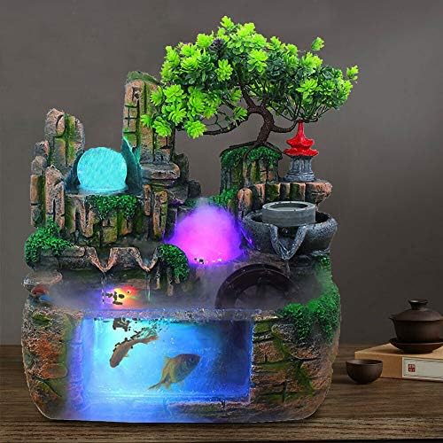 Tabletop Fountain Waterfall Decor Simulated Rockery Bonsai with Atomizing Humidifier