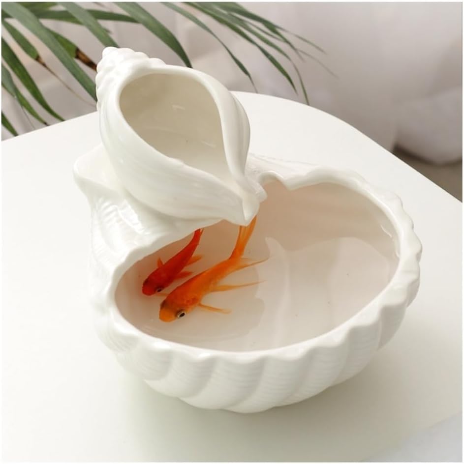 Pink Ceramic Tabletop Fountain with Conch Design