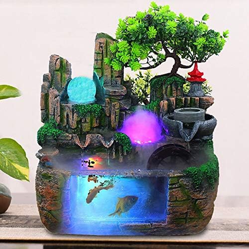 Fengshui Water Fountain with LED Lights for Office Desk Decor