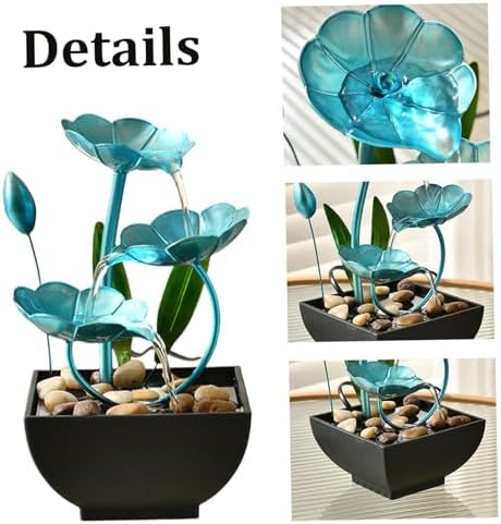 Hperu Tabletop Fountain 5x5x9in USB Powered Indoor Lotus Decor Waterfall Fountain for Office Bedroom Living Room