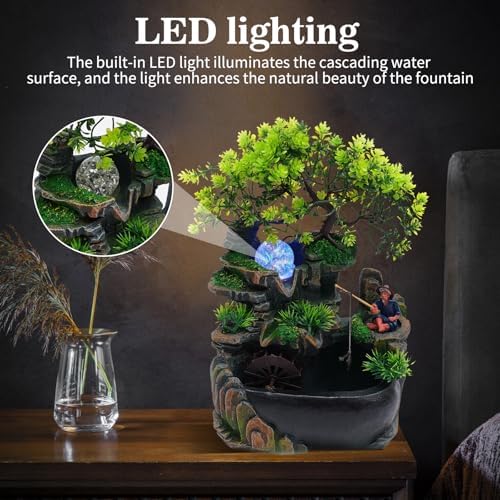 Tabletop Fountain with Color Changing LED Lighting