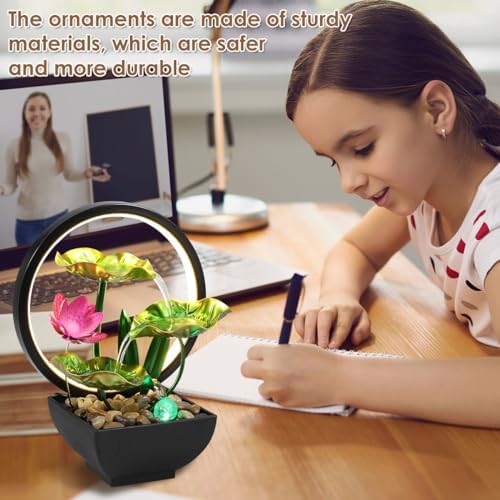 3 Tier Leaf Tabletop Water Fountain with LED Lights for Relaxation