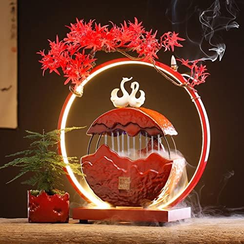 Ceramic Tabletop Fountain with Swans and Incense Holder