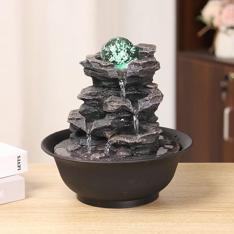 TiCin 4-Tier USB Powered Waterfall Fountain with Color-Changing LED Light