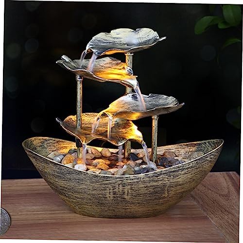 Unomor Creative Lotus Leaf Tabletop Fountain with LED Lights Indoor Waterfall Decor for Relaxation and Stress Relief