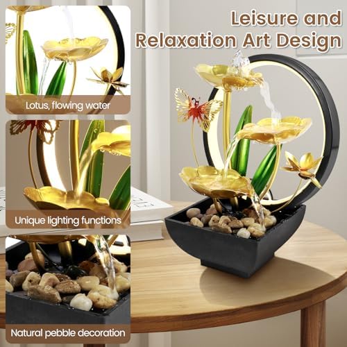 SHASUXTING USB Powered Tabletop Water Fountain with LED Light and Natural Rocks 11 Inch Tall