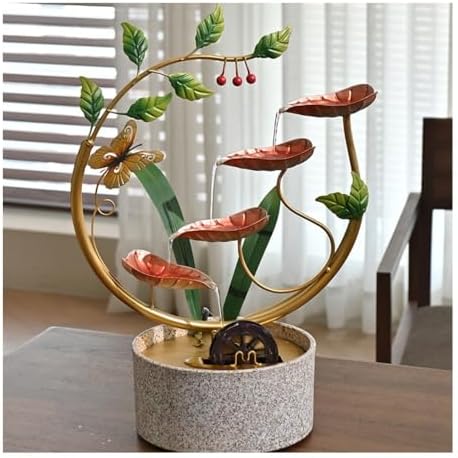 Tabletop Fountain with Feng Shui Water Wheel - Red