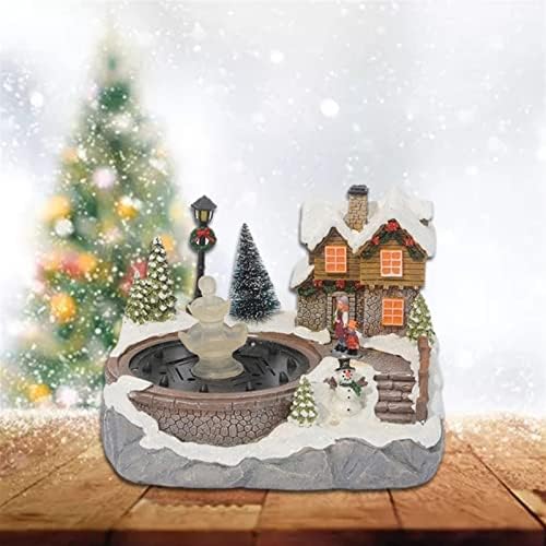 Tabletop Fountain with LED Light and Christmas Village Scene Decor