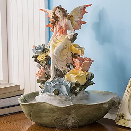Tabletop Fountain with LED Lights - Angel Lily Waterfall Decoration
