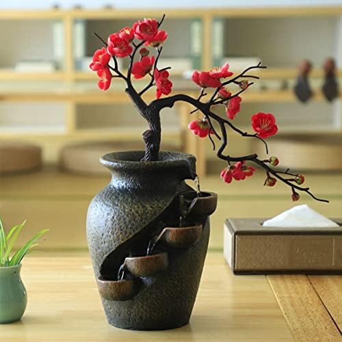 Tabletop Waterfall Fountain with Flower Vase and Artificial Bouquet