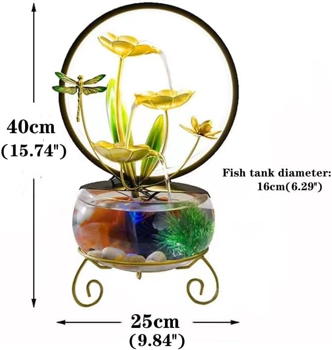 Golden Tabletop Fountain Indoor Lotus Leaf Zen Relaxation Decor