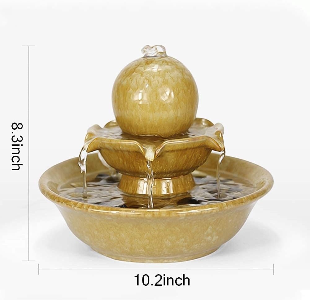 Yellow Tabletop Fountain Indoor Water Feature for Home and Office