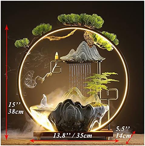 HSINYA Tabletop Waterfall Fountain with LED Light and Mist