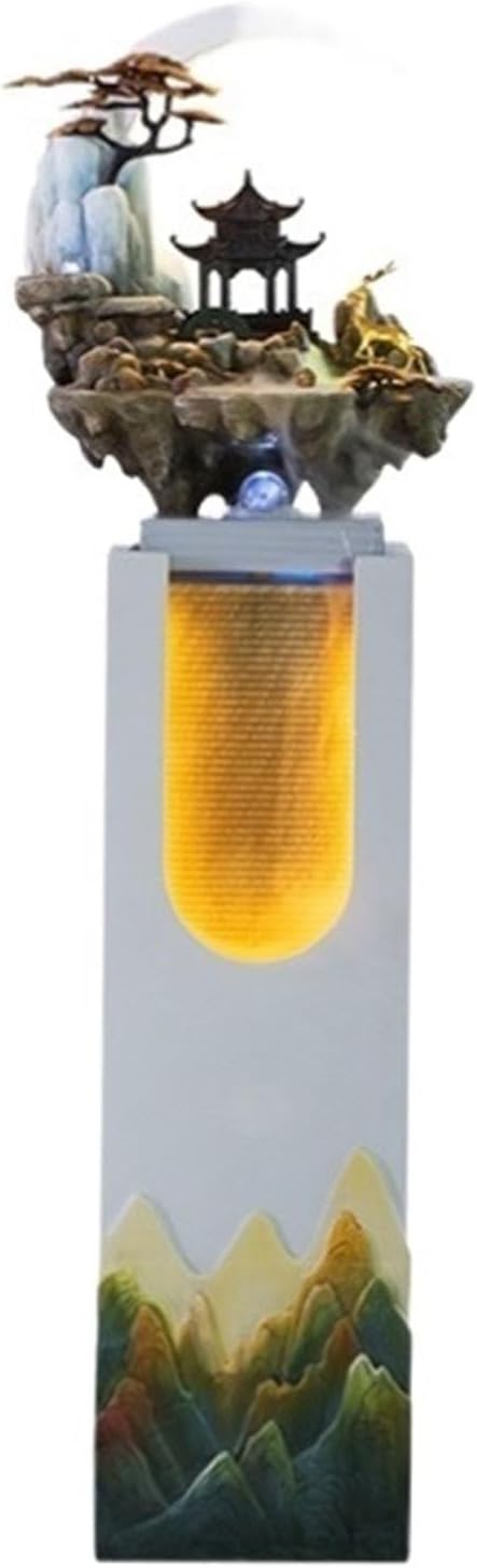 Yellow Outdoor Garden Water Fountain with LED Lights and Artificial Rockery