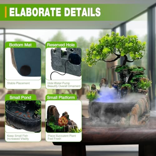 Indoor Rockery Fountain with LED Light and Atomizer