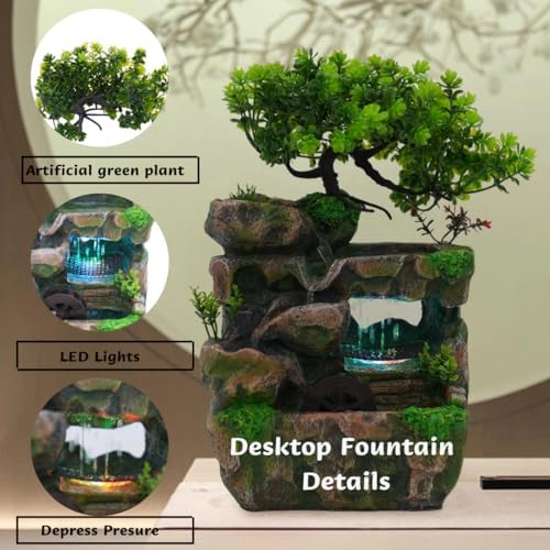 Tabletop Fountain with LED Lights Stress Relief Decor