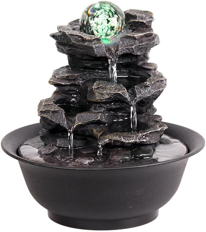 TiCin 4-Tier USB Powered Waterfall Fountain with Color-Changing LED Light