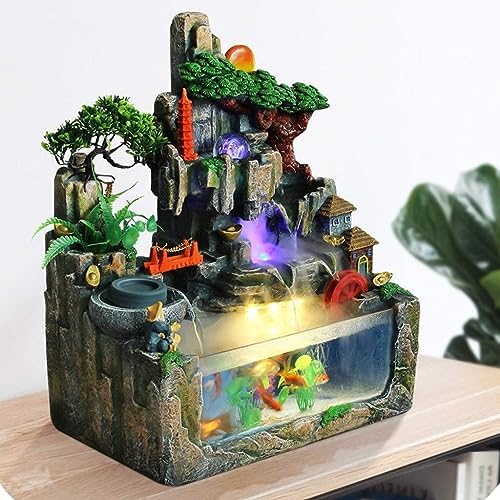 DHAEY Tabletop Fountain with Resin Rockery and Water Flow