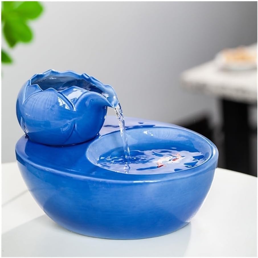 Pink Ceramic Tabletop Water Fountain with Running Water and Koi Design