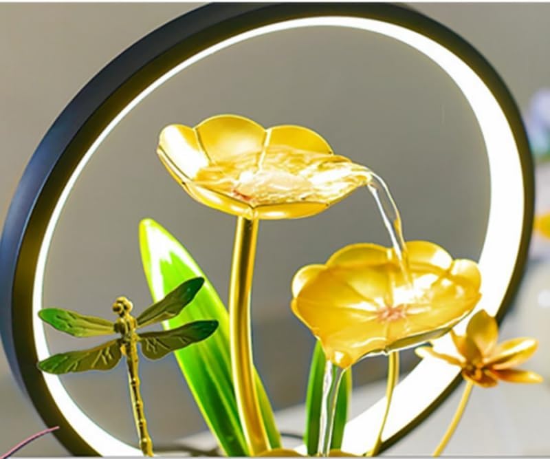 Golden Tabletop Fountain Indoor Lotus Leaf Zen Relaxation Decor