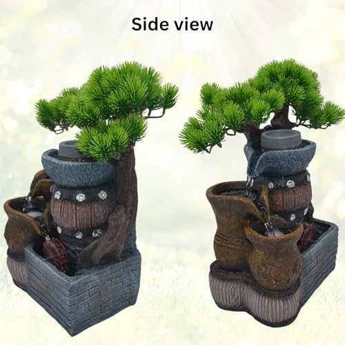 145 Inch Tabletop Water Fountain with Bonsai and 3 Tier Rock Garden