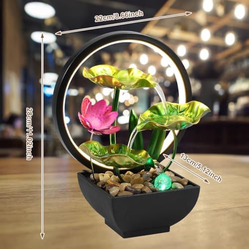 3 Tier Leaf Tabletop Water Fountain with LED Lights for Relaxation