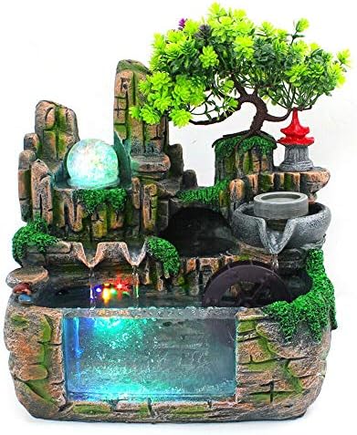 Tabletop Fountain Waterfall Decor Simulated Rockery Bonsai with Atomizing Humidifier