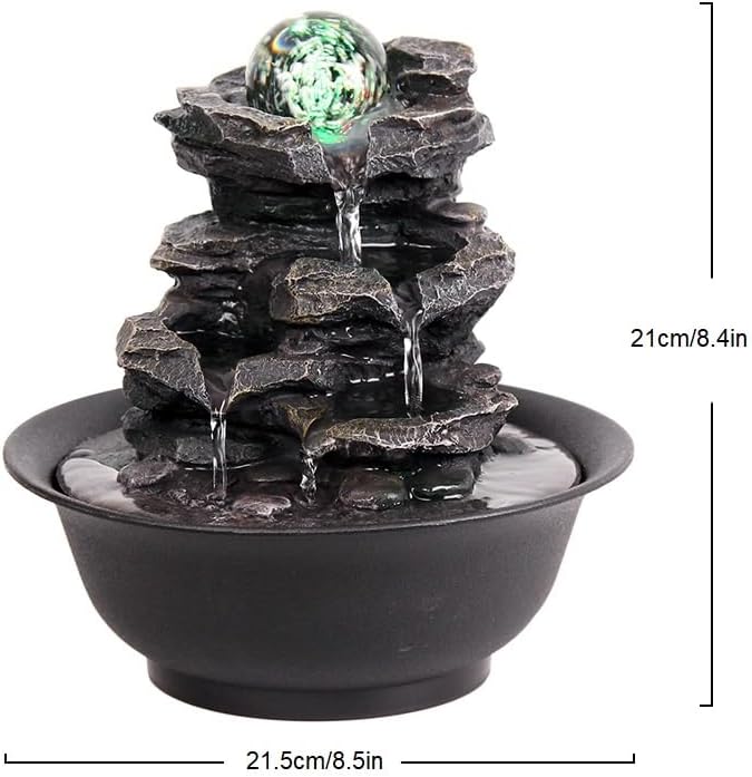 TiCin 4-Tier USB Powered Waterfall Fountain with Color-Changing LED Light
