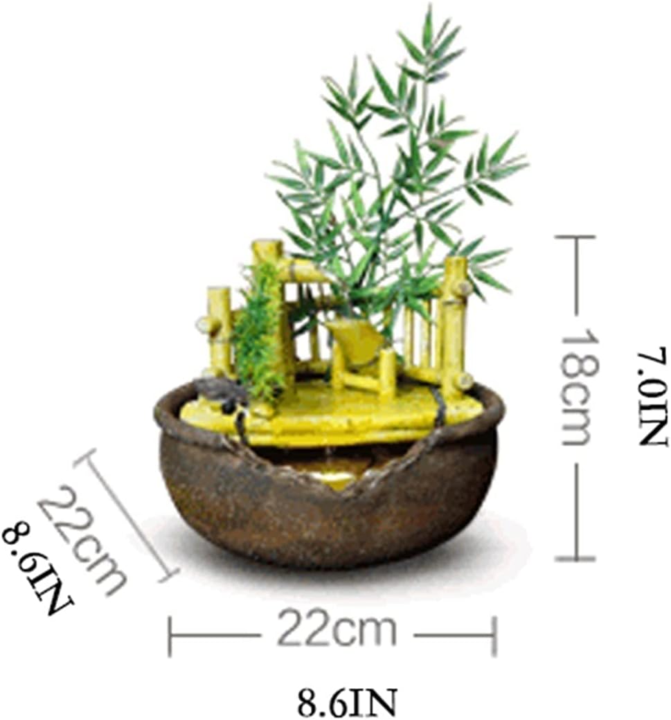 YEAHSOO Tabletop Fountain Indoor Waterfall Bamboo Decor Creative Water Feature