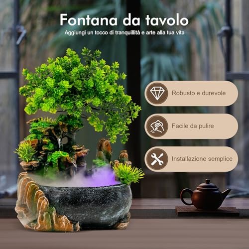 DIITGGE Tabletop Fountain with LED Lights and Humidifier