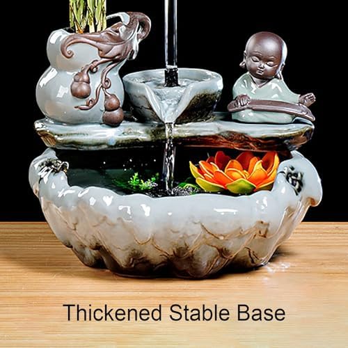 Ceramic Waterfall Fountain with Lotus Light for Home and Office