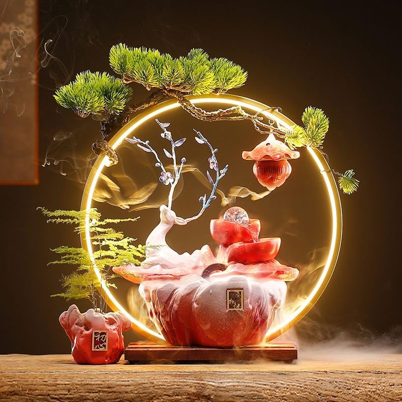 Ecqizer Wealth Attracting Deer Ceramic Fountain for Home Office