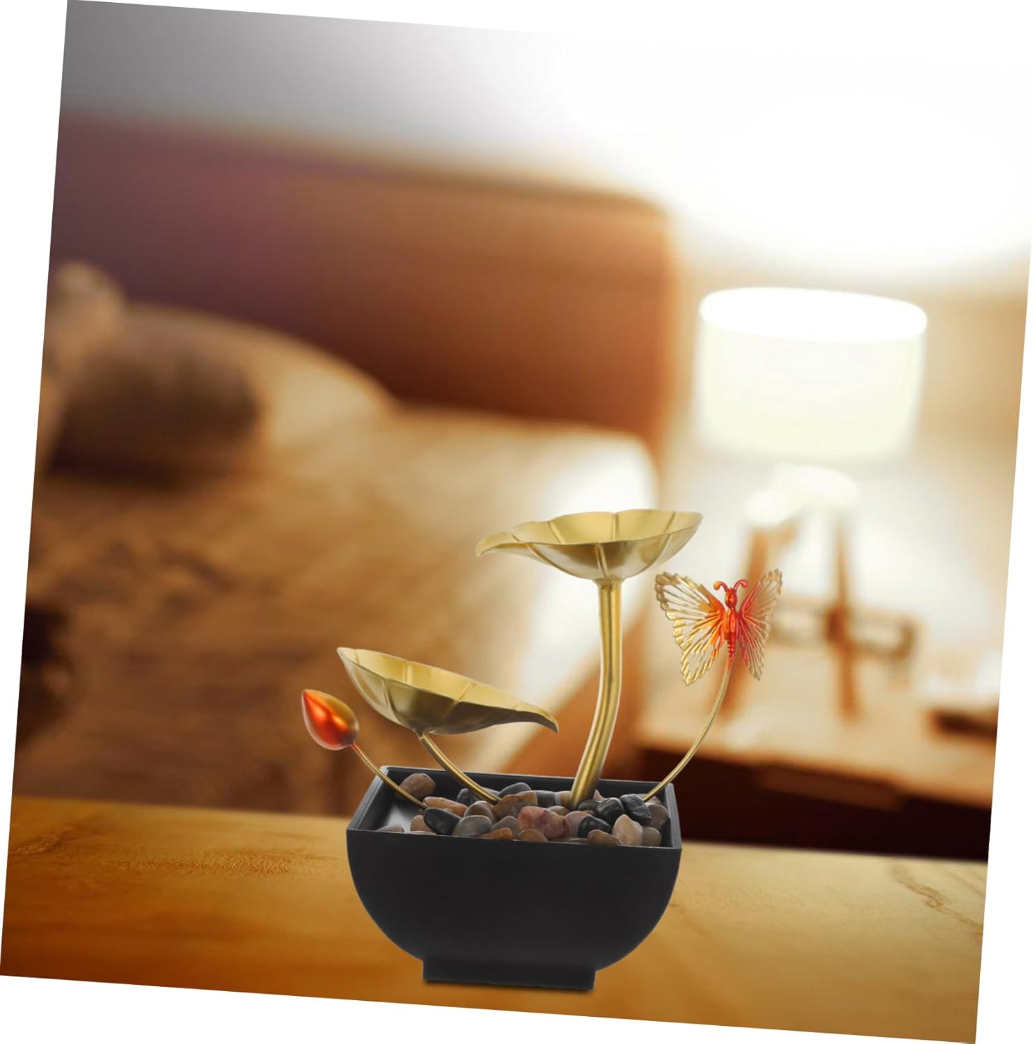 Levemolo Tabletop Fountain Indoor Lotus Waterfall Decor for Office Home and Party