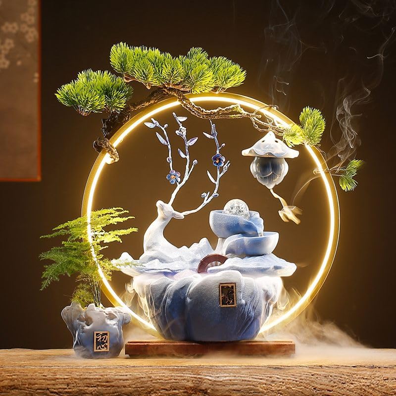 Ecqizer Wealth Attracting Deer Ceramic Fountain for Home Office