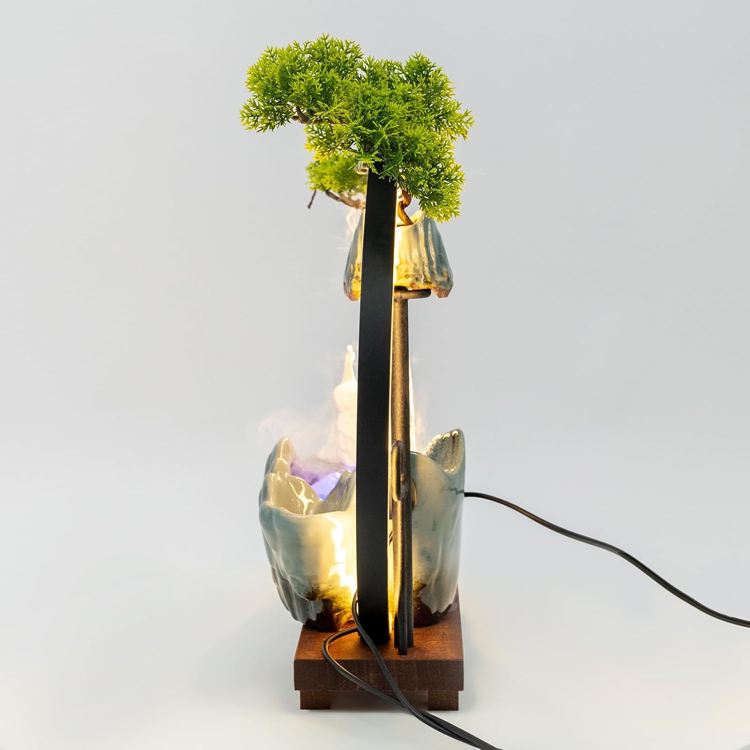 WUSILILU Tabletop Water Fountain with LED Light Ring