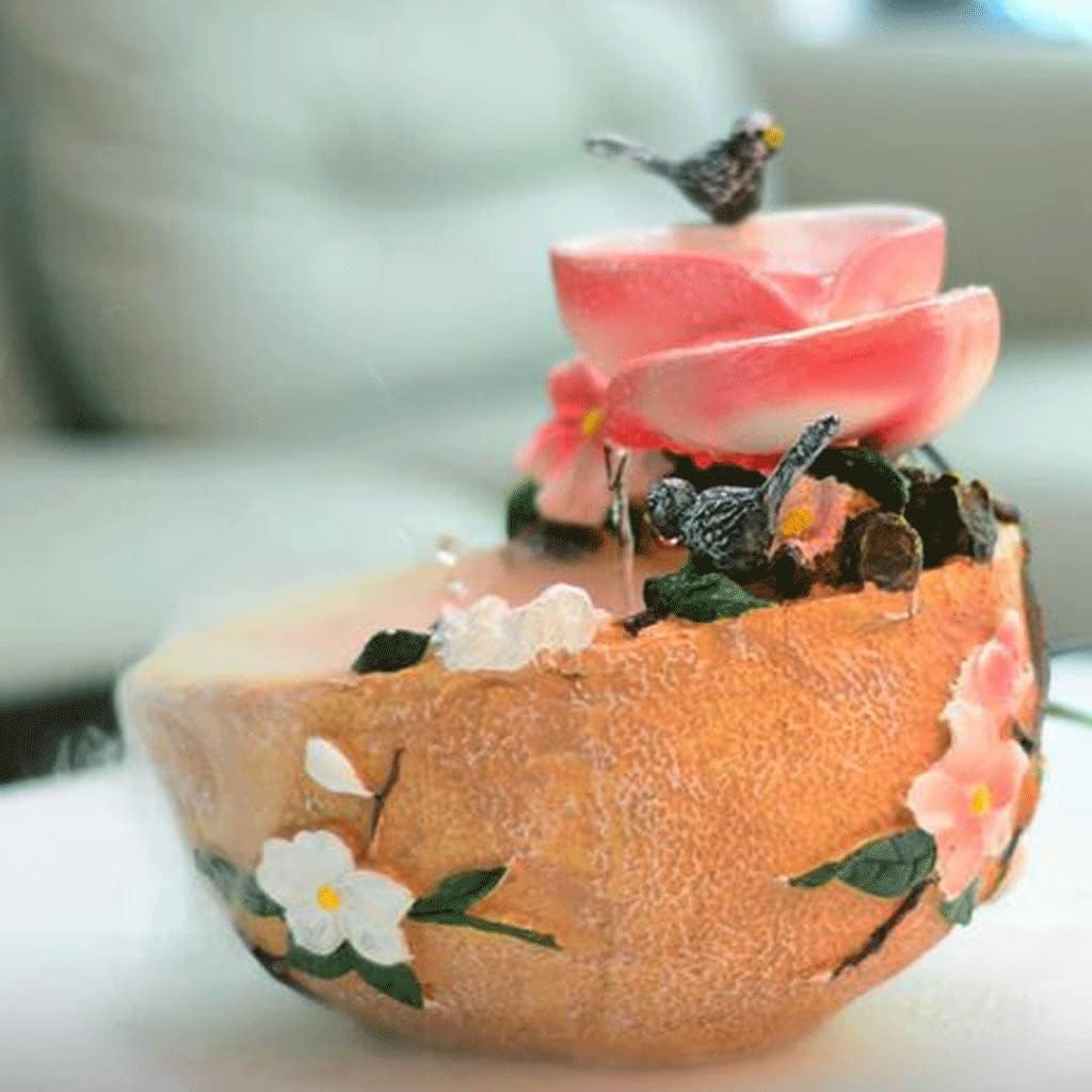 Pink Tabletop Fountain with Bird and Peach Design