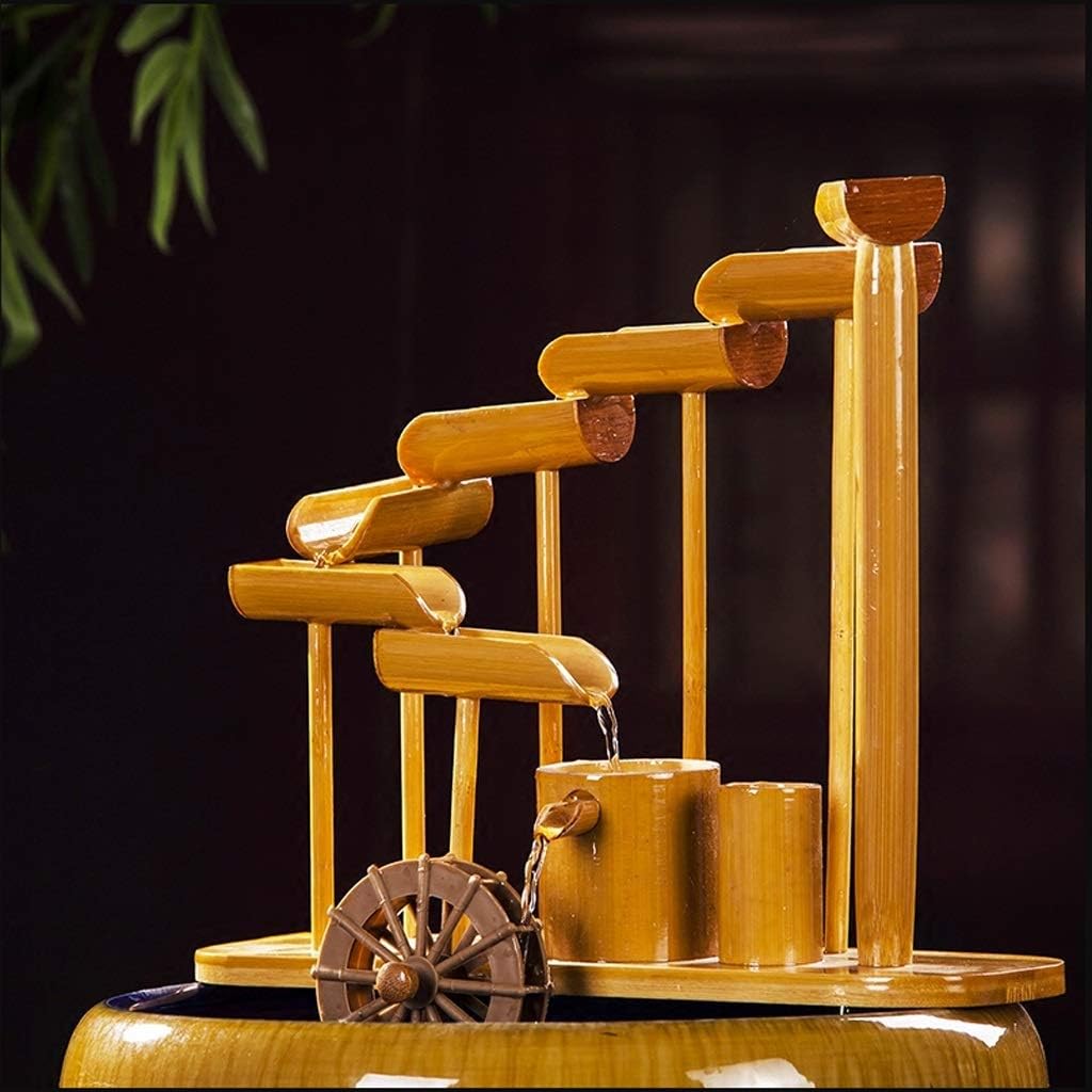Stacked Bamboo Indoor Fountain with Ceramic Base