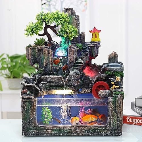 DHAEY Tabletop Fountain with Resin Rockery and Water Flow