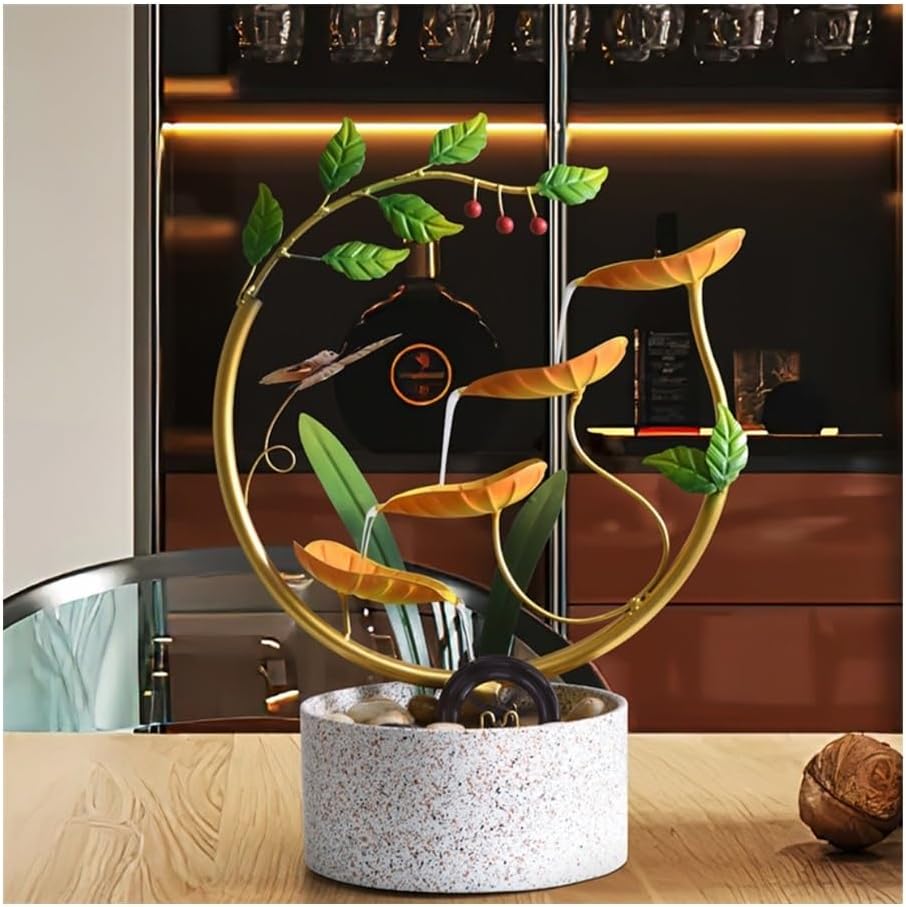 Tabletop Fountain with Feng Shui Water Wheel - Red
