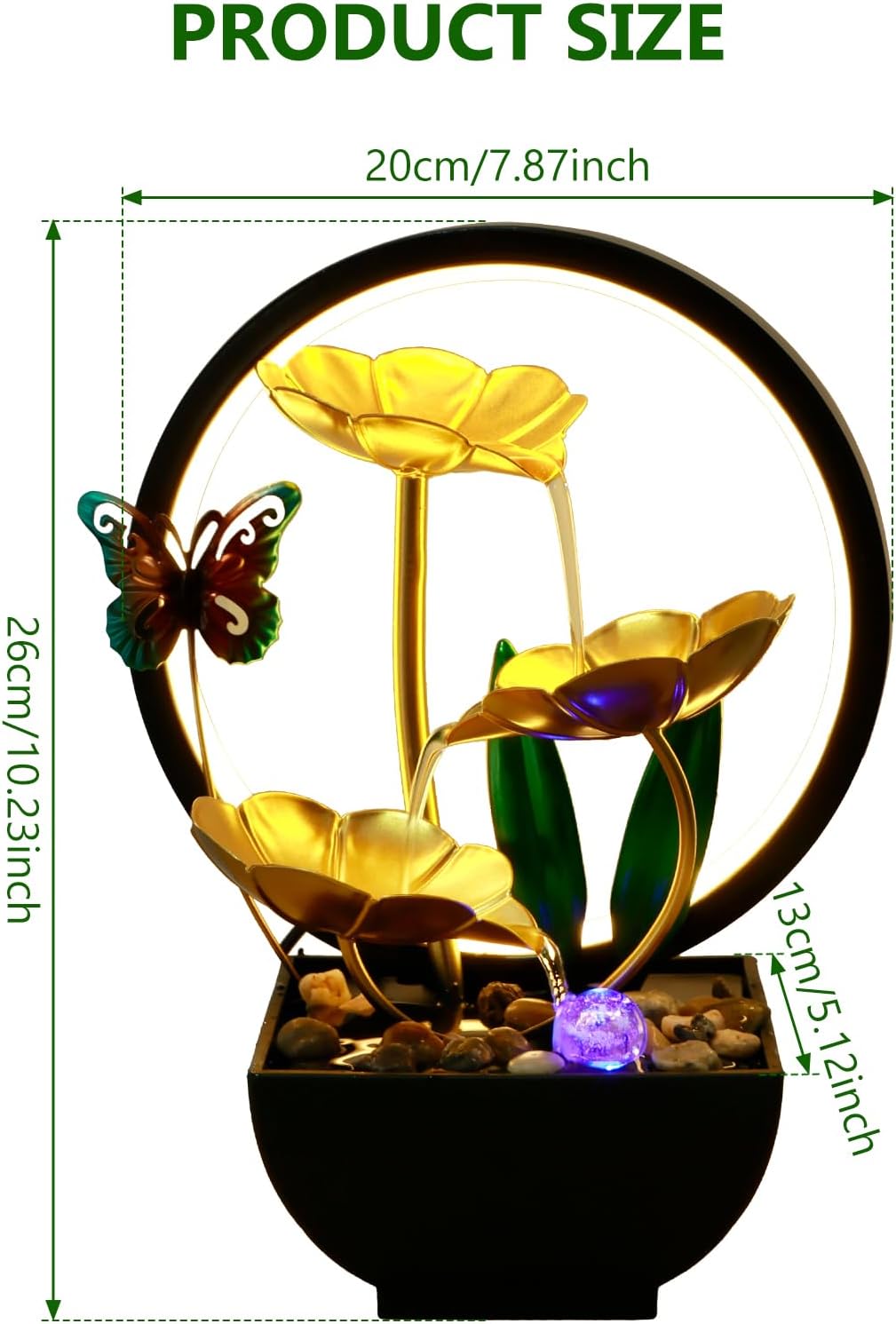 Butterfly Tabletop Water Fountain with USB Power and LED Light