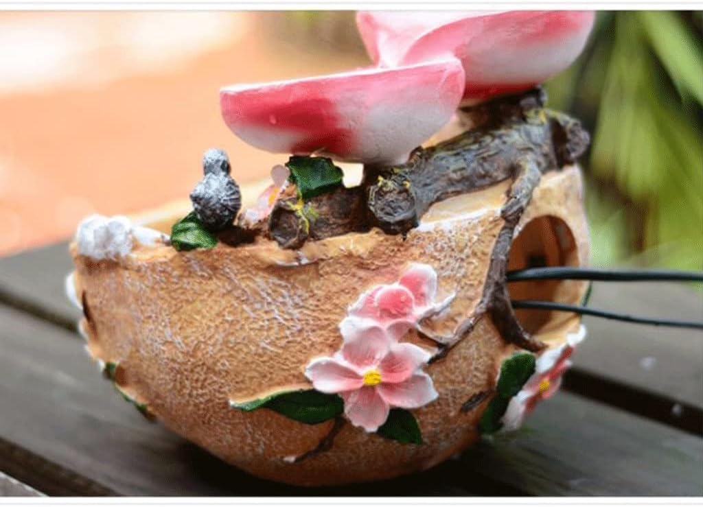 Pink Tabletop Fountain with Bird and Peach Design