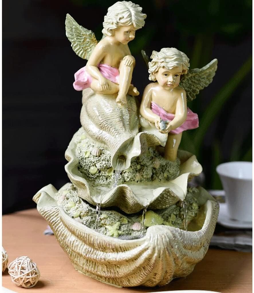 SHQ 2 Angel-Shaped Tabletop Fountains with Shell-Shaped Bases