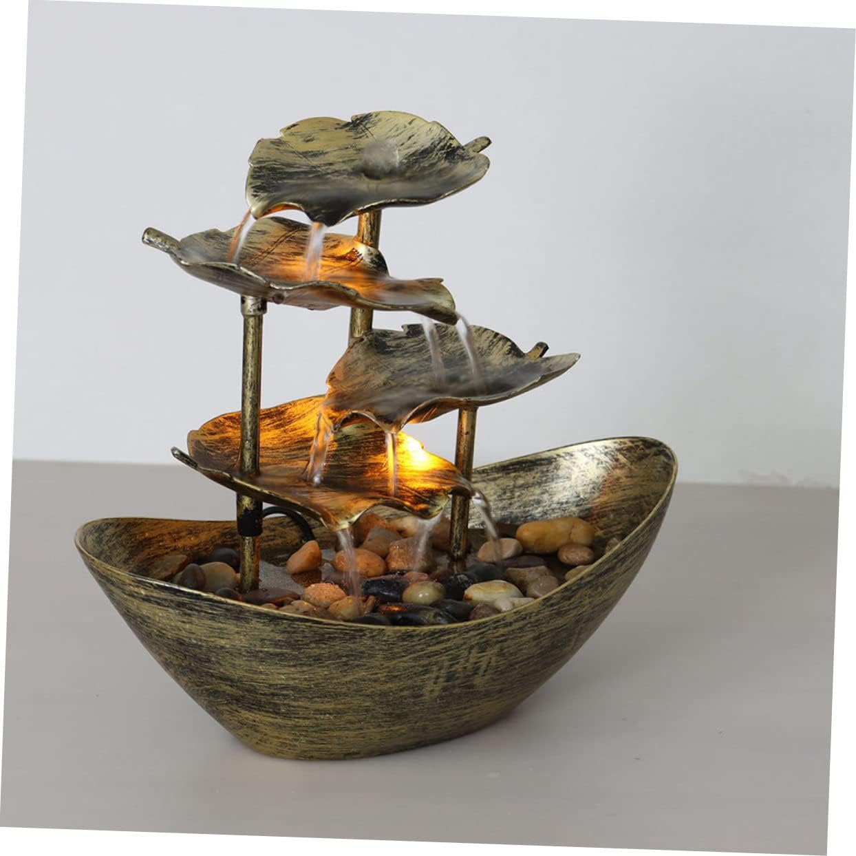 Unomor Creative Lotus Leaf Tabletop Fountain with LED Lights Indoor Waterfall Decor for Relaxation and Stress Relief