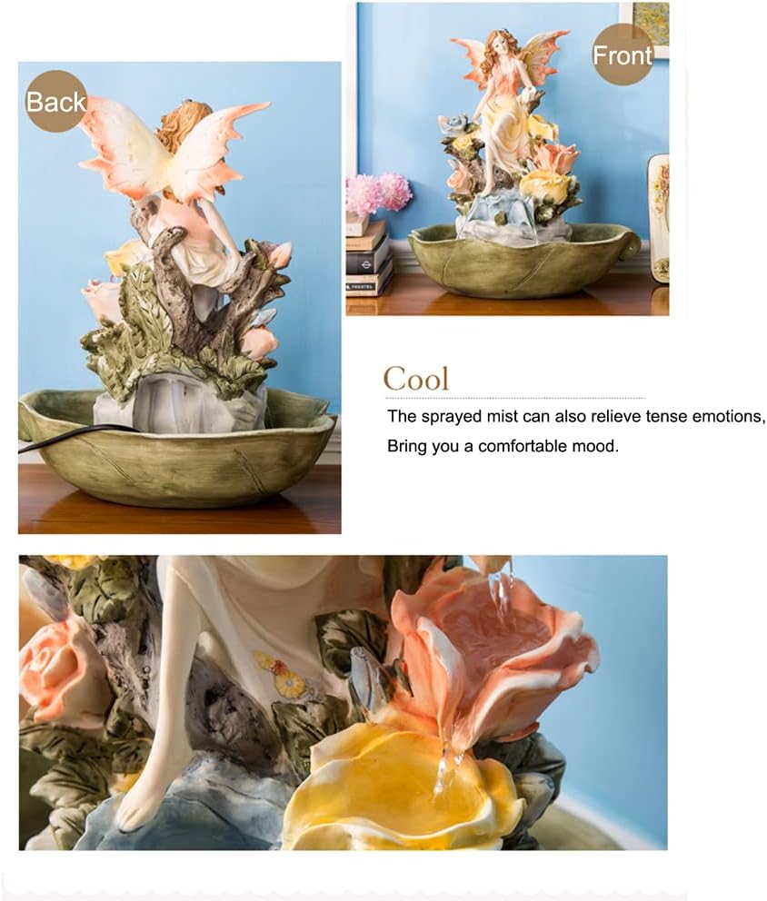 Tabletop Fountain with LED Lights - Angel Lily Waterfall Decoration