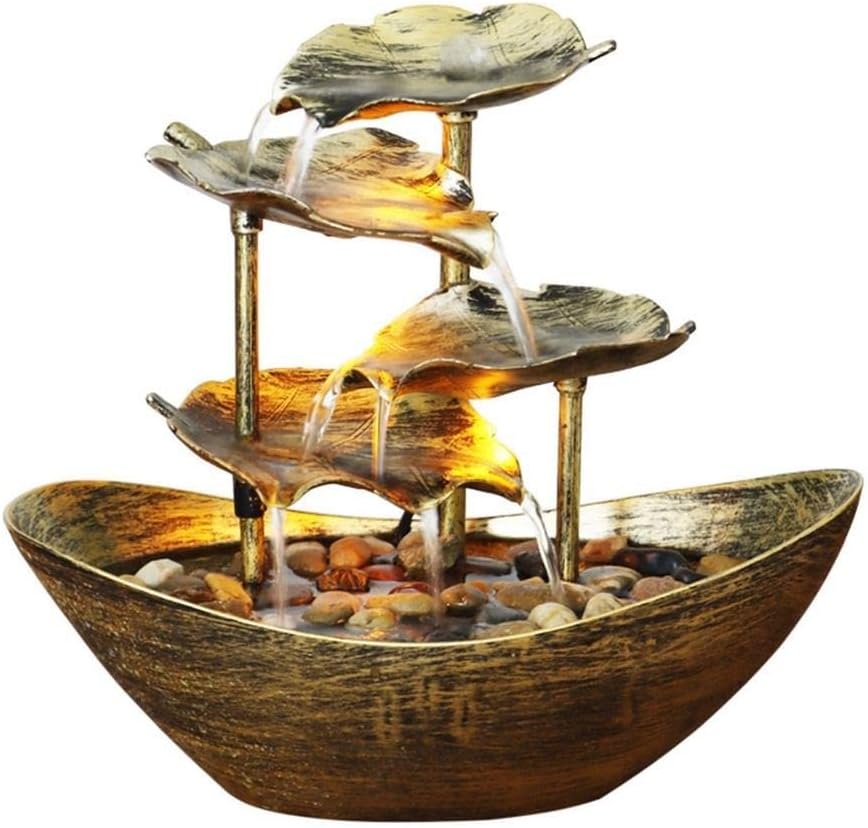Gold Lotus Leaf Shaped Tabletop Water Fountain Lamp 1